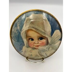 Vintage Peter Watsons Studio Bubble Glass Baby Portrait Wall Plaque 6 Inch